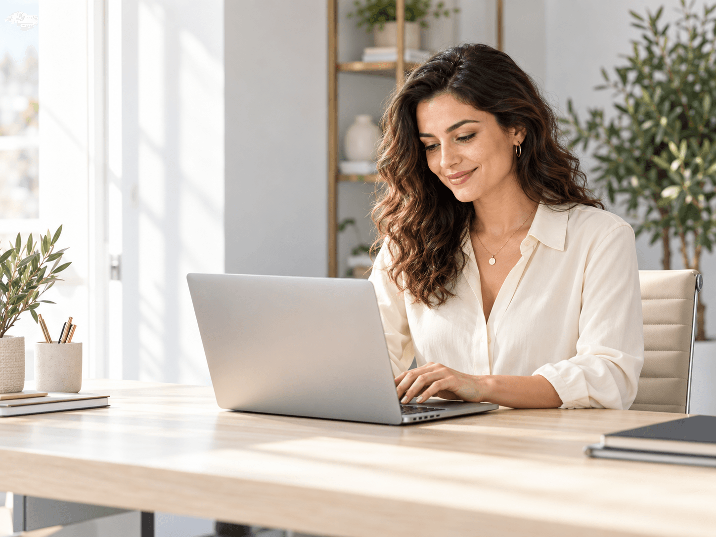 Imazh ilustrues origjinal i një sipërmarrëseje që punon në laptop